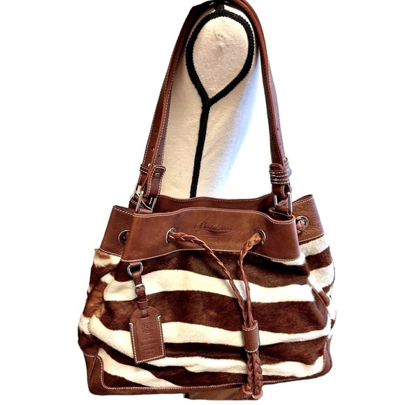 Dooney & Bourke X Boldrini Selleria Bag Italian Leather Brown White Zebra NWT - Picture 1 of 16